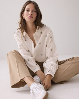 Summum 2s3328-12012 122 blouse scattered embro ivory - maat 34 Wit