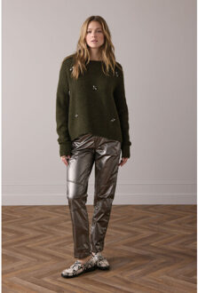 Summum 7s7944-7997 655 embellished sweater cozy melange knit dark camo Groen