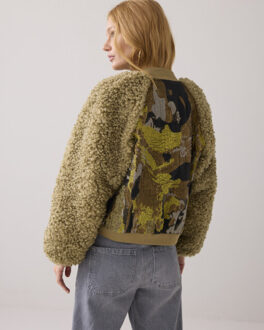 Summum jacket bomber jacquard teddy mix 1s1204-12298 616 green lentil Groen