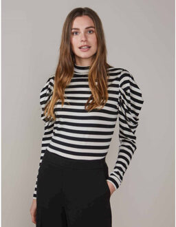Summum Mockneck top viscose ea stripe - Zwart