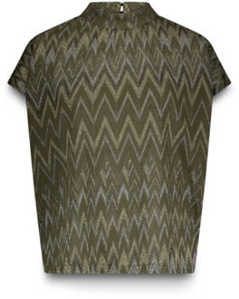 Summum Top zig zag lurex tops 3s5177-30718 - maat S Kaki