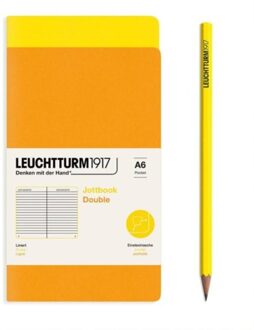 Sun Leuchtturm1917 jottbook set van 2, flexcover, pocket a6, gelinieerd, lemon / rising sun
