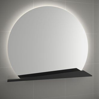 Sun spiegel met LED-verlichting en spiegelplank 100cm mat zwart