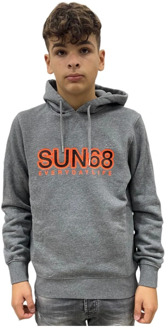 Sun68 Grote Logo Katoenen Hoodie Sun68 , Gray , Heren