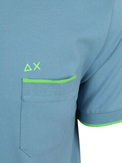 Sun68 Piqué T-Shirt Fluo Stripe Blauw - L,M,XL,XXL