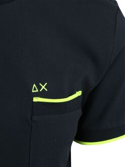 Sun68 Piqué T-Shirt Fluo Stripe Navy Donkerblauw - L,M,XL,XXL