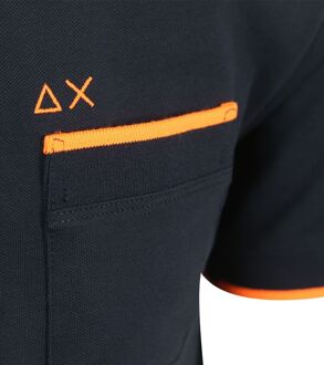 Sun68 Piqué T-Shirt Fluo Stripe Navy Donkerblauw - L,XL,XXL