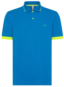 Sun68 Turquoise Small Stripes Fluo Polo Shirt Sun68 , Blue , Heren - 2Xl,3Xl