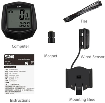 SUNDING Bike Wired Stopwatch Bicycle Multifunction Computer Speedometer Odometer Sensor Outdoor Sport Accessories SD-581