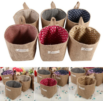 Sundries Organizer Pocket Organizer Hanging Bag Cotton And Linen Hanging basket storage bag Folding Toy Laundry Basket