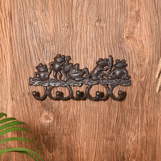 Sungmor Gietijzeren Muur Hanger Met 5 Haken, Decoratieve Muur Gemonteerde Haak, Mooie Kikkers Opknoping Rack, indoor Outdoor Wanddecoratie