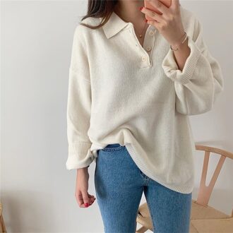 Sungtin Turn Down Kraag Button Solid Gebreide Trui Vrouwen Koreaanse Mode Zachte Warme Vrouwelijke Gebreide Trui Vintage Chic Beige