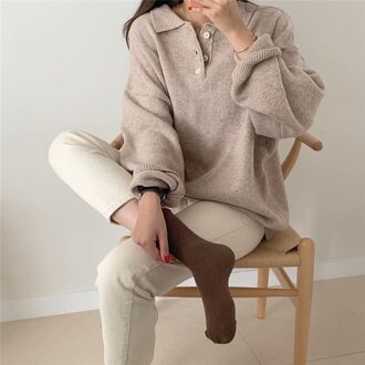 Sungtin Turn Down Kraag Button Solid Gebreide Trui Vrouwen Koreaanse Mode Zachte Warme Vrouwelijke Gebreide Trui Vintage Chic koffie