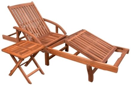 Sunlounger and Table Set Solid Acacia Wood Brown
