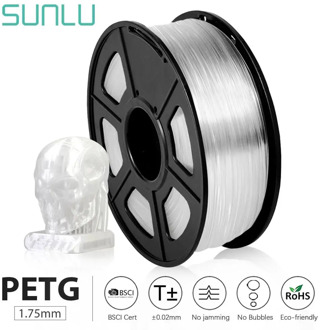 SUNLU PETG 3D Printer Filament 1.75mm Transparent White Plastic Tolerance+/-0.02mm for DIY gift printing fast shipping