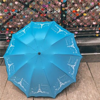 Sunny Paraplu Vrouwen Grote Opvouwbare Drievoudige Vrouwen Dual Purpose Zwarte Lijm Tien Bone Vergroot Dubbele Zonnescherm Glue handleiding blauw