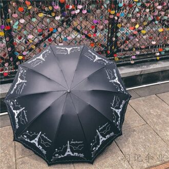 Sunny Paraplu Vrouwen Grote Opvouwbare Drievoudige Vrouwen Dual Purpose Zwarte Lijm Tien Bone Vergroot Dubbele Zonnescherm handleiding Elegant zwart