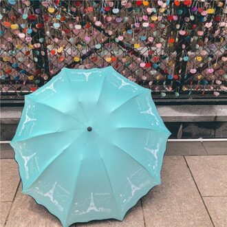 Sunny Paraplu Vrouwen Grote Opvouwbare Drievoudige Vrouwen Dual Purpose Zwarte Lijm Tien Bone Vergroot Dubbele Zonnescherm stijl Elegant groen