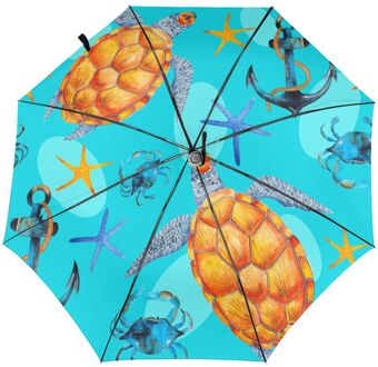 Sunny Paraplu Zee Schildpad Oceaan Zeester Vintage Anker Automatische Opvouwbare Draagbare Mannen Paraplu Regen Winddicht Strand Parasol Inside Print