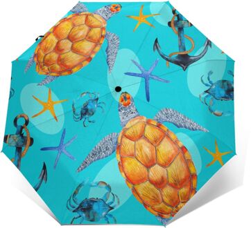 Sunny Paraplu Zee Schildpad Oceaan Zeester Vintage Anker Automatische Opvouwbare Draagbare Mannen Paraplu Regen Winddicht Strand Parasol Outer Print