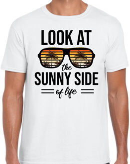 Sunny side feest t-shirt / shirt Look at the sunny side of life voor heren - wit - Beach party outfit / kleding/ verkleedkleding/ carnaval shirt S