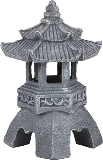 Sunnydays Buiten/tuin Aziatische Pagode lamp/verlichting - Solar - LED - D17 x H25 cm - Sfeer lamp Grijs