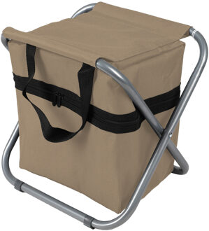 Sunnydays Camping/outdoor krukje met koeltas ineen - Inklapbaar - beige - 33 x 27 x 35 cm