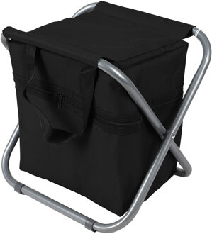 Sunnydays Camping/outdoor krukje met koeltas ineen - Inklapbaar - zwart - 33 x 27 x 35 cm