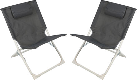 Sunnydays camping/strand stoel - 2x - aluminium - inklapbaar - antraciet - 49 x 62 x 61 cm