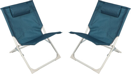 Sunnydays camping/strand stoel - 2x - aluminium - inklapbaar - blauw - 49 x 62 x 61 cm