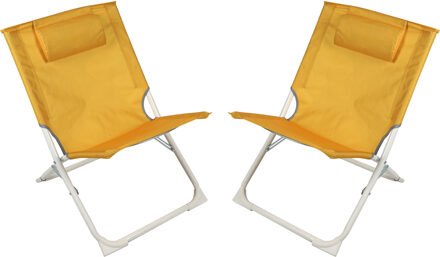 Sunnydays camping/strand stoel - 2x - aluminium - inklapbaar - geel - 49 x 62 x 61 cm