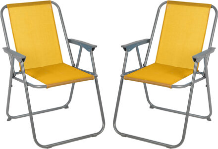 Sunnydays camping/strand stoel - 2x - aluminium - inklapbaar - geel - L53 x B55 x H75 cm