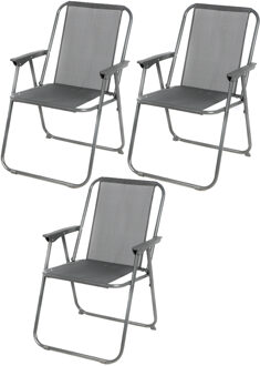 Sunnydays camping/strand stoel - 3x - aluminium - inklapbaar - grijs - L53 x B55 x H75 cm