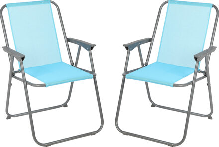 Sunnydays camping/strand stoel - 4x - aluminium - inklapbaar - blauw - L53 x B55 x H75 cm