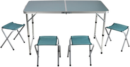Sunnydays camping tafel/krukjes - aluminium - opvouwbaar - blauw - L120 x B60 x H67 cm