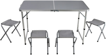 Sunnydays camping tafel/krukjes - aluminium - opvouwbaar - grijs - L120 x B60 x H67 cm