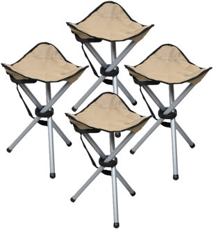 Sunnydays Driepoot opvouwbaar zit krukje - 4x - beige - metaal - 32 x 43 cm - vissers krukje