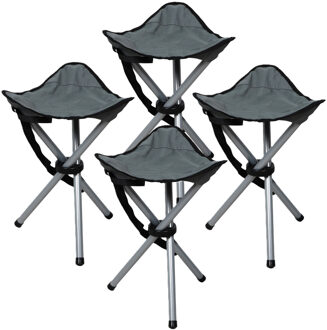 Sunnydays Driepoot opvouwbaar zit krukje - 4x - donkergrijs - metaal - 32 x 43 cm - vissers krukje