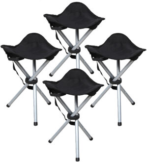 Sunnydays Driepoot opvouwbaar zit krukje - 4x - zwart - metaal - 32 x 43 cm - vissers krukje