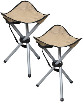 Sunnydays Driepoot zit krukje - 2x - opvouwbaar - beige - metaal - 32 x 43 cm - vissers krukje