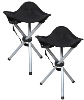 Sunnydays Driepoot zit krukje - 2x - opvouwbaar - zwart - metaal - 32 x 43 cm - vissers krukje