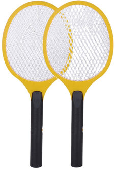 Sunnydays Elektronische vliegenmepper - 2x - geel - op batterijen - 57 cm - kunststof