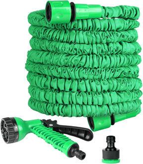 Sunnydays Flexibele/uitrekbare tuinslang - 15 meter - met sproeikop - 7 standen - tuinbewatering