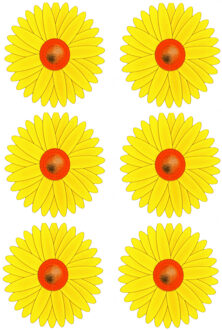 Sunnydays Fruitvliegjes val zonnebloem raamsticker - 6x stickers - geel - diameter 8,5 cm