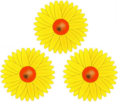 Sunnydays Fruitvliegjes val zonnebloem raamsticker - 9x stickers - geel - diameter 8,5 cm