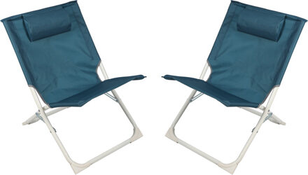 Sunnydays Havana camping/strand stoel - 2x - aluminium - inklapbaar - blauw - L49 x B62 x H61 cm - Campingstoelen