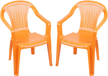 Sunnydays Kinderstoel - 2x - oranje - kunststof - buiten/binnen - L37 x B35 x H52 cm - tuinstoelen - Kinderstoelen