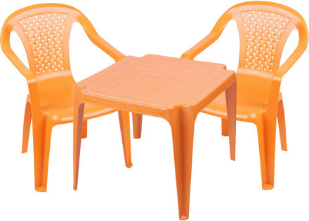 Sunnydays Kinderstoelen 2x met tafeltje set - buiten/binnen - oranje - kunststof - Kinderstoelen