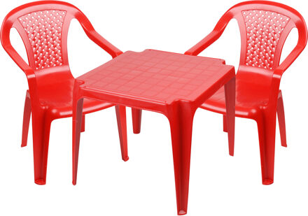 Sunnydays Kinderstoelen 2x met tafeltje set - buiten/binnen - rood - kunststof - Kinderstoelen