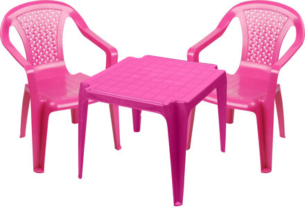 Sunnydays Kinderstoelen 2x met tafeltje set - buiten/binnen - roze - kunststof - Kinderstoelen